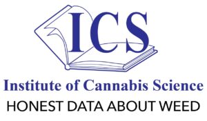 A blue and white logo for the institute of cannabis science.
