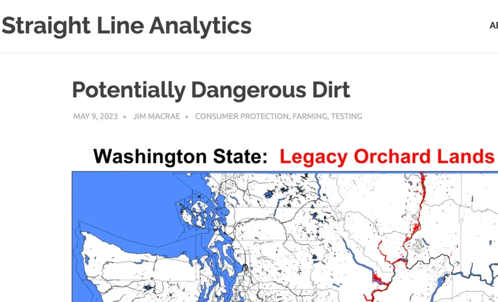 A map of washington state with the words " line analytics " and " potentially dangerous dirt ".